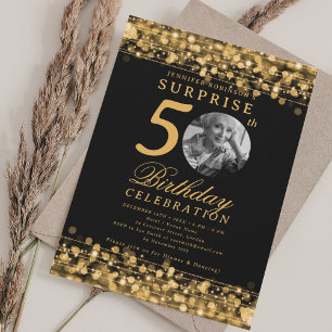 Invitation SURPRISE Photo 50th Birthday Party Gold Lights