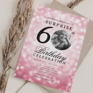 Invitation SURPRISE Photo 60e anniversaire Blush Pink Bokeh