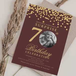 Invitation SURPRISE Photo 70 Anniversaire Gold Confetti Bourg