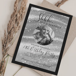 Invitation SURPRISE Photo 70e Anniversaire Argent Paillettes