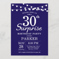 Invitation surprise pour 30e anniversaire Bleu mar