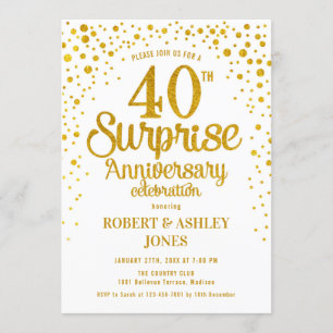 Invitation Surprise pour 40e anniversaire de mariage - Or et