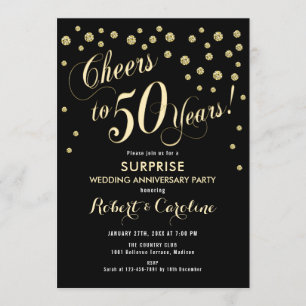 Invitation Surprise pour 50 ans de mariage - Noir et or