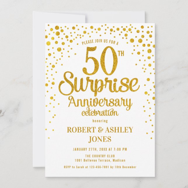 Invitation Surprise pour 50e anniversaire de mariage - Or et  (Devant)