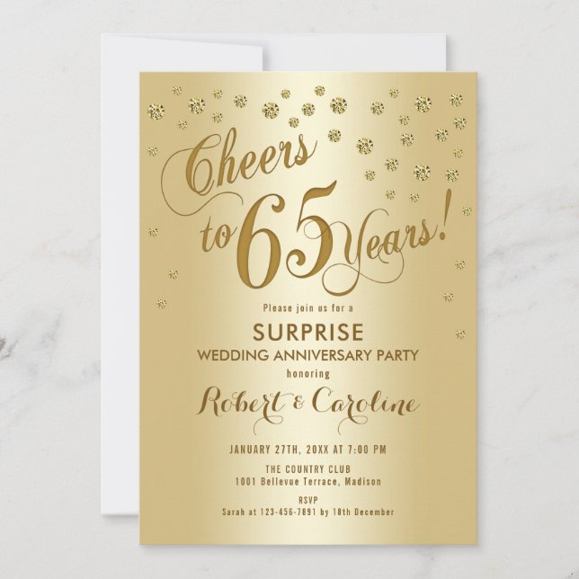 Invitation Surprise pour 65e anniversaire de mariage - Or (Devant)