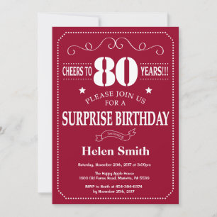 Invitation surprise pour 80e anniversaire rouge bo