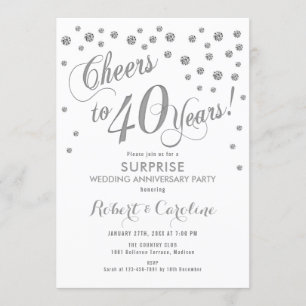 Invitation Surprise pour les 40 ans de mariage - Blanc et Arg