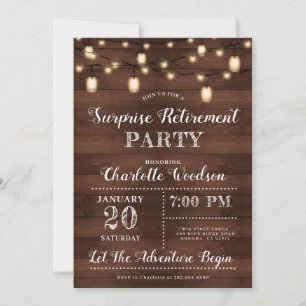 Invitation Surprise Retraite Lumières à cordes de bois rustiq