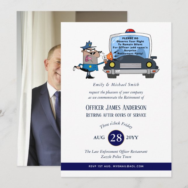 Invitation Surprise Retraite Police Officier Parti Drôle (Devant / Derrière)