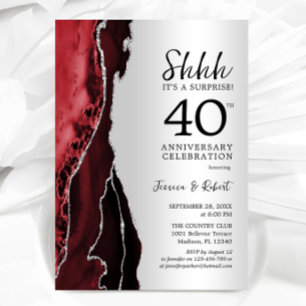 Invitation Surprise Rouge Rubis Argent 40e Anniversaire
