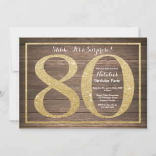Invitation Surprise Rustique 80e Anniversaire Or