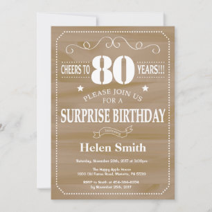 Invitation surprise rustique pour 80e anniversaire