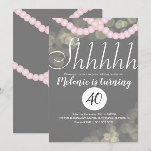 Invitation Surprise Shhhhhh Perle Rose Bokeh Fête d'anniversa