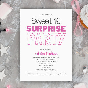 Invitation Surprise Sweet 16 rose fête d'anniversaire