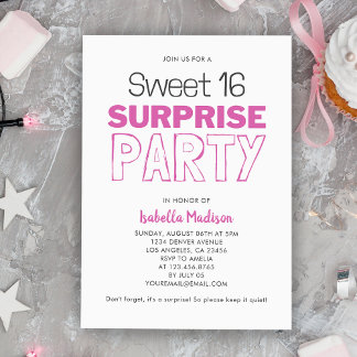 Invitation Surprise Sweet 16 rose fête d'anniversaire