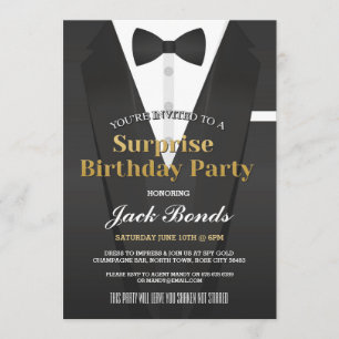 Invitation Surprise Tuxedo Black Cravate Événement Anniversai