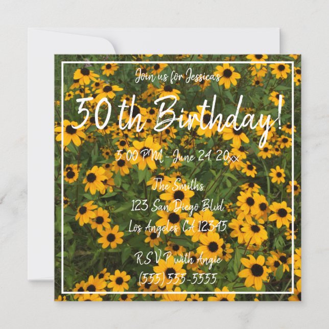 Invitation Susans aux yeux noirs Photo florale 50e anniversai (Devant)