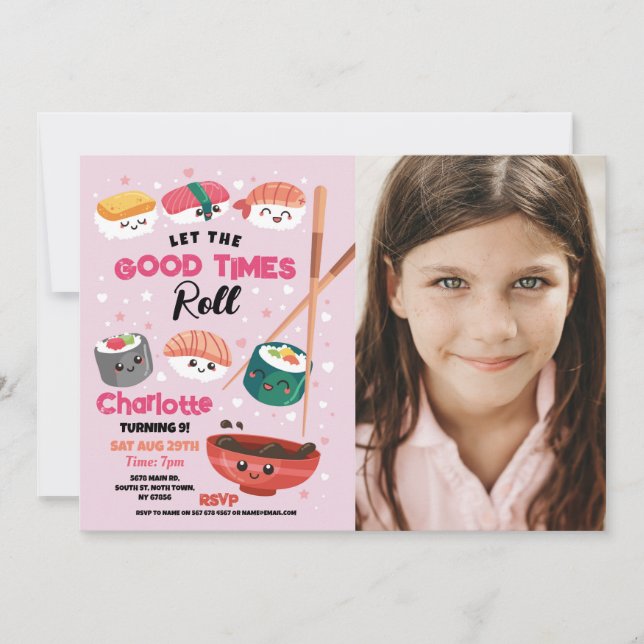 Invitation Sushi Dinner Girls Japonais Anniversaire Photo (Devant)