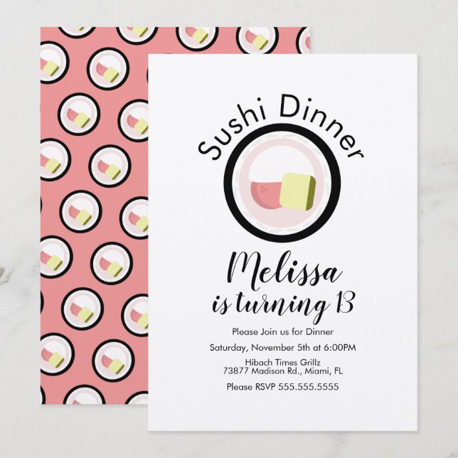 Invitation Sushi Roll Saumon Ado Anniversaire Restaurant Kraf (Devant / Derrière)