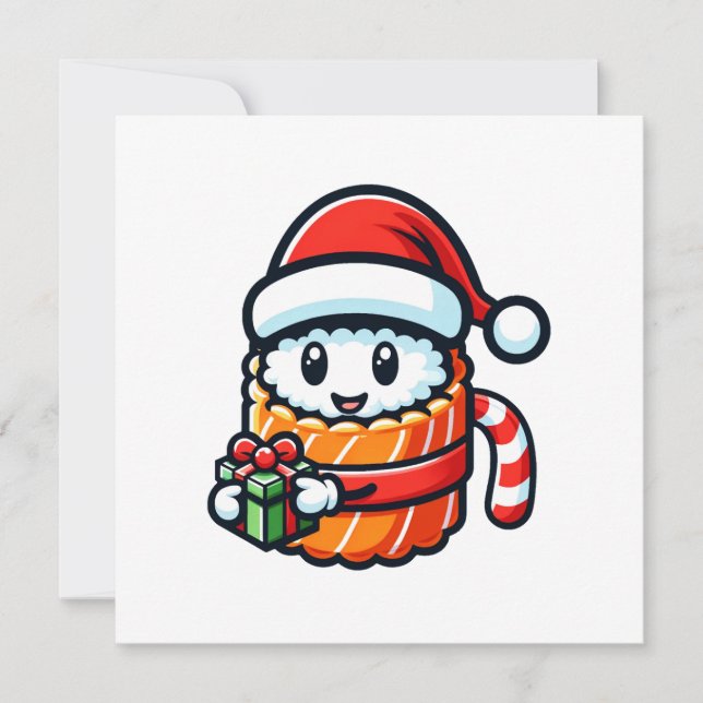 Invitation Sushi Santa - Rouleau de fête avec cadeau (Devant)