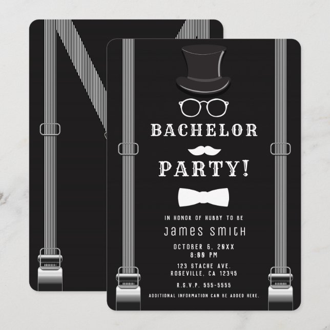 Invitation Suspendants de l'hipster du Parti du célibataire m (Devant / Derrière)