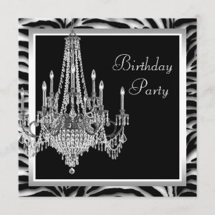 Invitation Suspension Noir Blanc Zèbre Fête d'anniversaire
