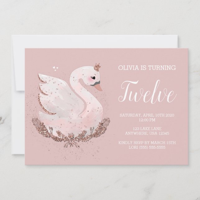Invitation Swan 1er anniversaire| Dusty Gold Rose et Rose (Devant)
