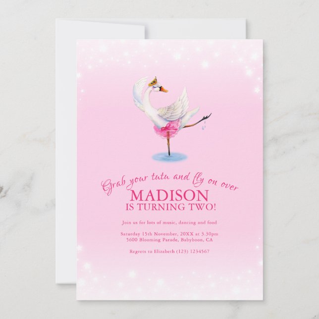 Invitation Swan sur le ballet du lac 2e anniversaire rose (Dos)