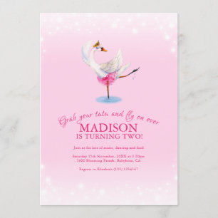 Invitation Swan sur le ballet du lac 2e anniversaire rose