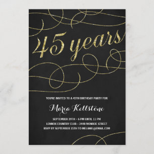 Invitation Swanky Faux Gold Foil 45e fête d'anniversaire