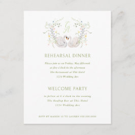 Invitation Swans Floral Monogram Crest Rehearsal Dinner