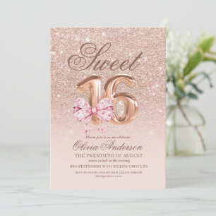 Invitation Sweet16 Anniversaire Rose rose or Bow Anniversaire