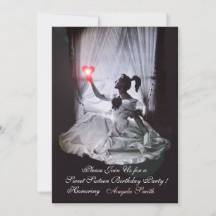 INVITATION SWEET16 FÊTE, ROUGE, BLACK ET BLANC DOMMASK