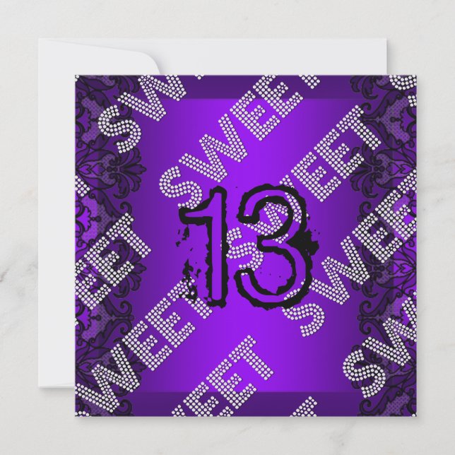 Invitation Sweet 13 13e anniversaire Purple Black Lace Grunge (Devant)