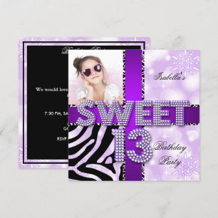 Invitation Sweet 13 13e anniversaire Zebra Cow violet noir