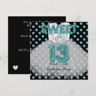 Invitation Sweet 13ème anniversaire Filles 13 Ado Turquoise B