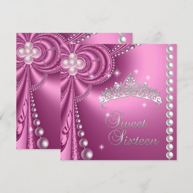 Invitation Sweet 16 16e anniversaire Silver White Pink Pearl (Devant / Derrière)