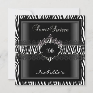 Invitation Sweet 16 16e Sweet sixteen en dentelle Zèbre