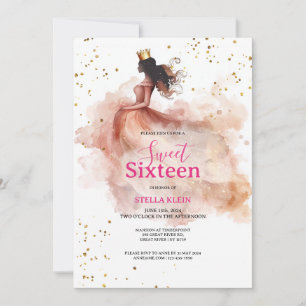 Invitation Sweet 16 Anniversaire - Aquarelle Parties scintill