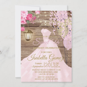 Invitation Sweet 16 Anniversaire - Bois et Fleurs roses