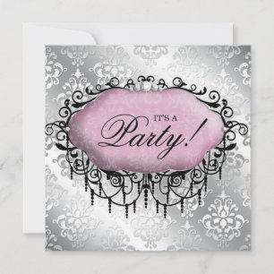 Invitation Sweet 16 Anniversaire Cool Damask Pink Silver