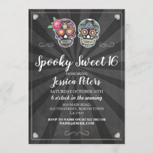 Invitation Sweet 16 Anniversaire Crâne sucre Halloween Invita