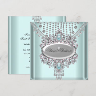 Invitation Sweet 16 Anniversaire de fête Bleu Diamants Blancs