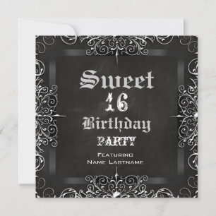 Invitation Sweet 16 Anniversaire de fête Chalkboard Black Ant