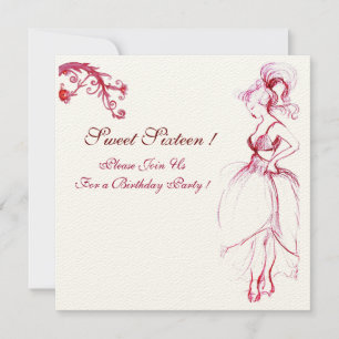 Invitation SWEET 16 ANNIVERSAIRE DE FÊTE MONOGRAM Red Pink