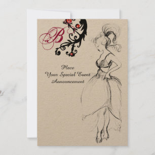 Invitation SWEET 16 ANNIVERSAIRE DE FÊTE MONOGRAM Rouge Black