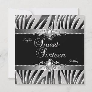 Invitation Sweet 16 Anniversaire Fête Argent Black Zebra Jewe