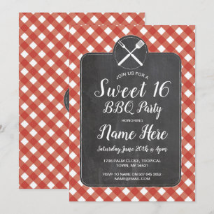 Invitation Sweet 16 Anniversaire Fête BBQ Rouge En vichy Chal
