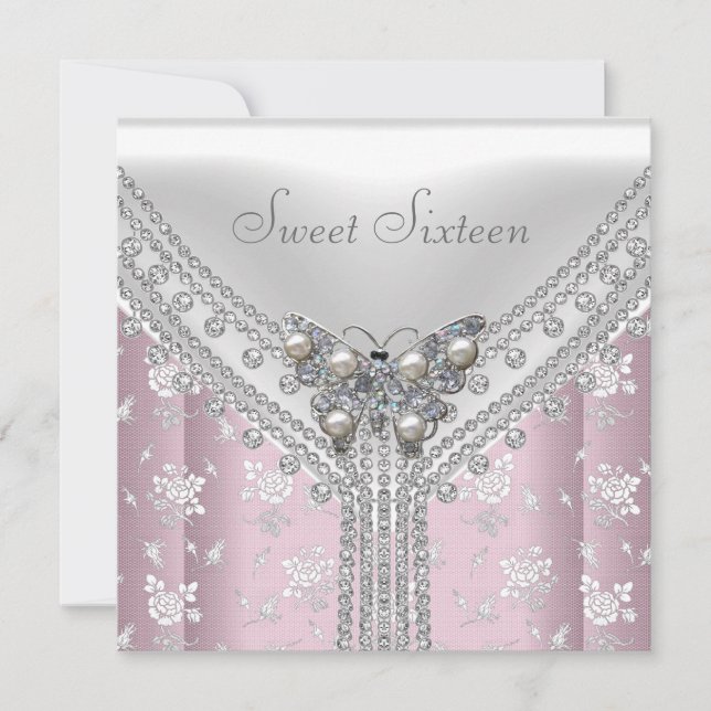 Invitation Sweet 16 Anniversaire fête Blancs Papillon Floral (Devant)