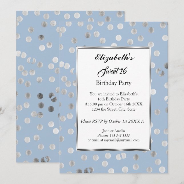 Invitation Sweet 16 Anniversaire Fête Bleue Fête Bleue Boules (Devant / Derrière)